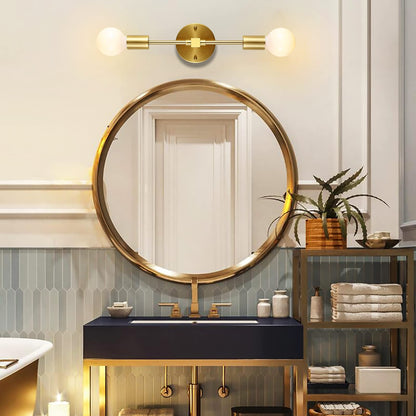 2 Lights Bathroom Wall Sconce Vanity Modern Industrial Wall Lamp Pole Wall Mount Lighting Fixture（Gold/Black Color）