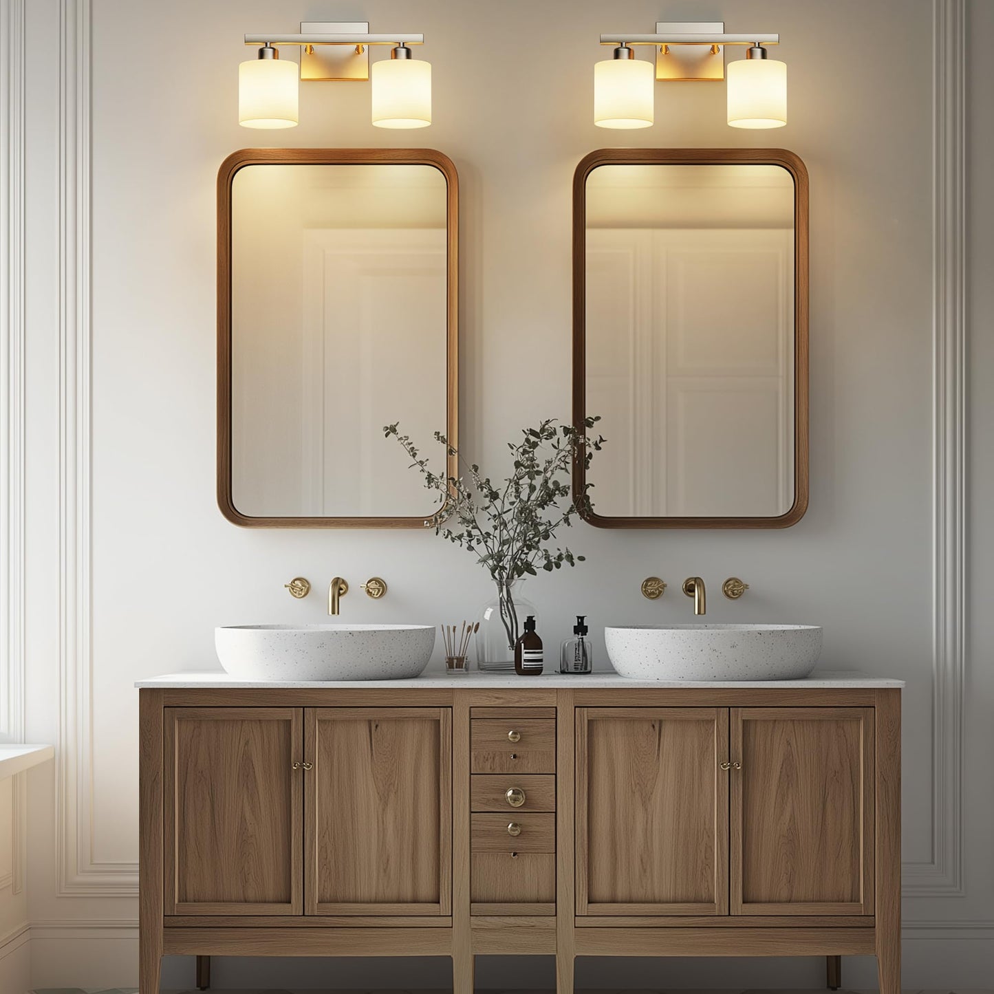 PARTPHONER Bathroom Light Fixtures, Bathroom Lighting Fixtures Over Mirror, Interior Classic Vanity Lights, Modern Bathroom Vanity Light with Textured White Glass Shade, Brushed Nickel, 3-Light