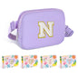 COSHAYSOO Pink Belt Bag Small Waist Fanny Pack Mini Crossbody Purse with Initial Preppy Letter Patch for Teen Girl Women Workout, Cross Body Chest Pouch Trending Birthday Gift Idea (S)