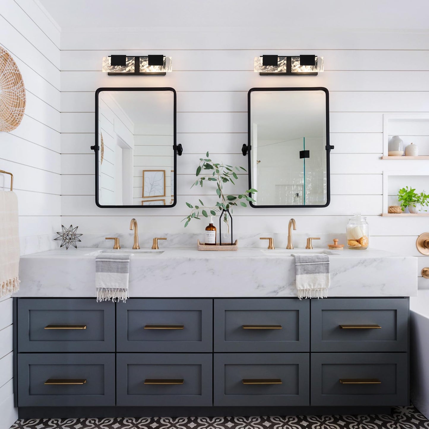 LED Bathroom Vanity Light: 24 inch Brushed Gold Acrylic Modern Lighting Fixtures - 3 Lights Contemporary Smoke Design Wall Lights Fixture Over Mirror 3000K