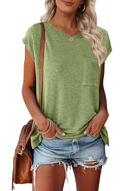 MEROKEETY Women's Casual Cap Sleeve T Shirts Basic Summer Tops Loose Solid Color Blouse