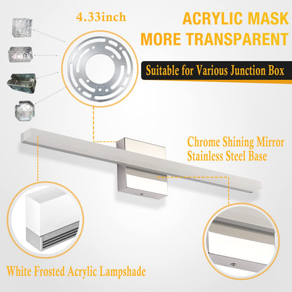 Combuh Modern Bathroom Light Fixtures Over Mirror 16 Inch IP44 9W Chrome Vanity Light Bar for Bathroom Wall Light Fixtures Cool White 6000K