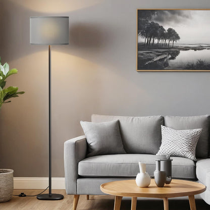 Modern Floor Lamp Simple Design with White Shade, Foot Pedal Switch, 60" Small Tall Lamps for Living Room Bedroom Office Dining Room Kitchen, Black Pole Lamp(Without Bulb)