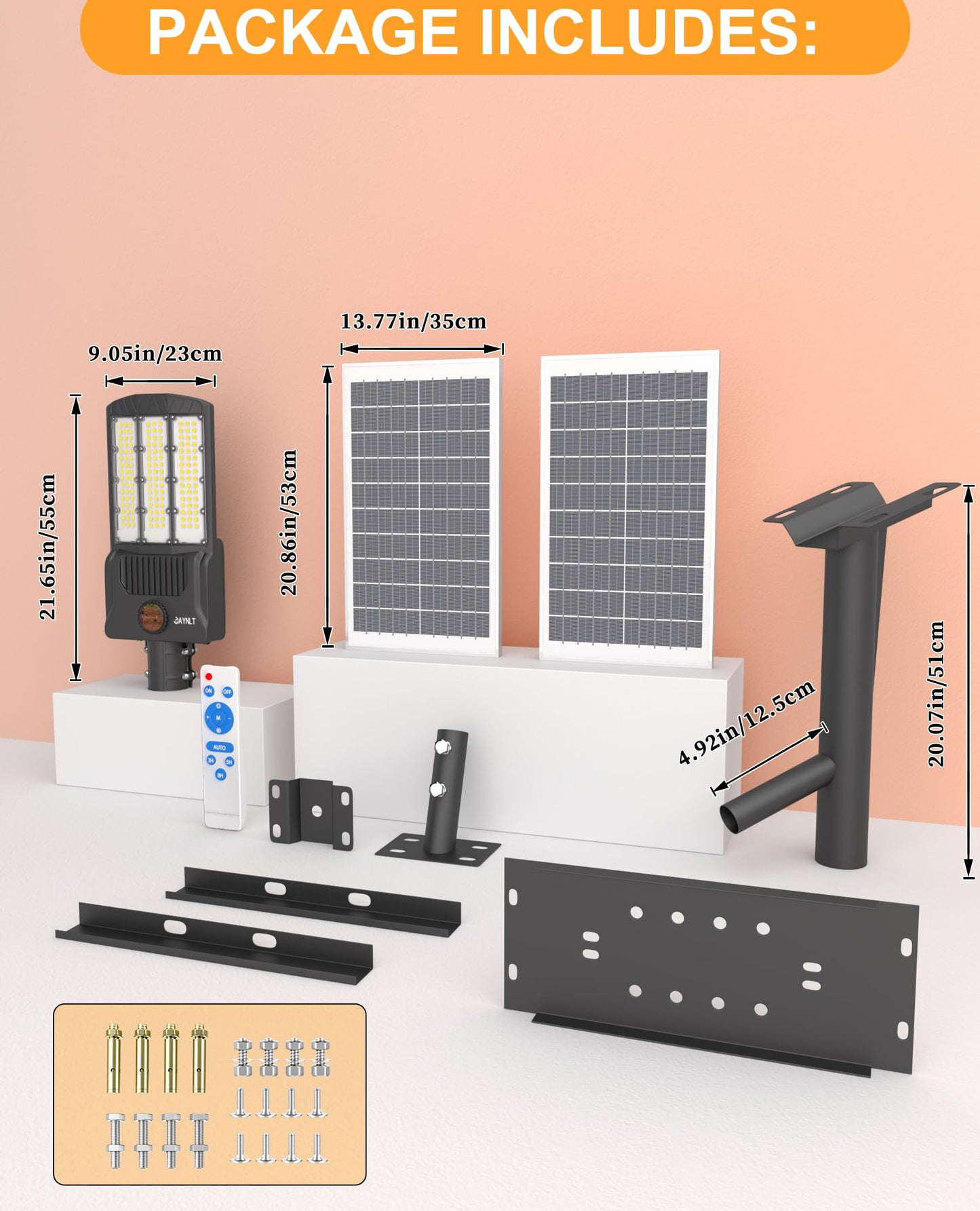 JAYNLT Y-12000W Solar Street Lights Outdoor,6500K High Lumen Solar Parking Lot Lights Commercial, Large Split Type Solar Flood Lights with Remote Control,Solar Security Lights for Yard,Driveway