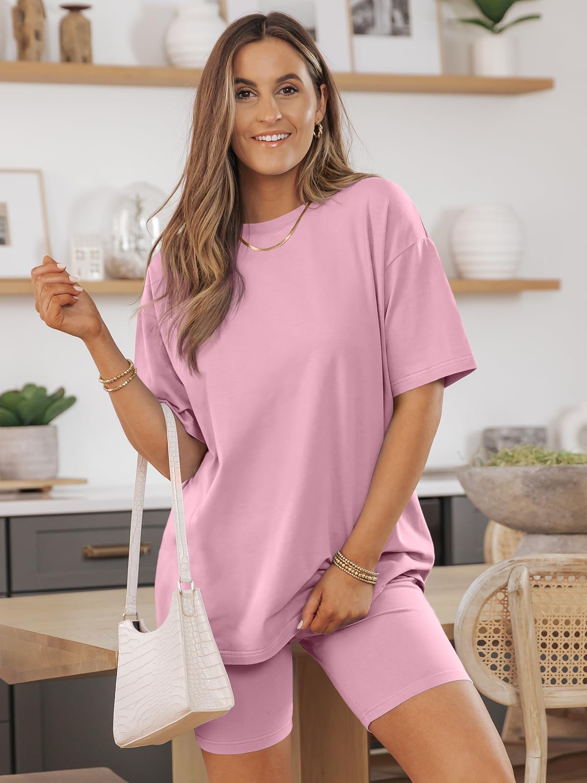 AUTOMET Womens 2 Piece Sets Summer Outfits 2025 Two Piece Lounge Set Matching Clothing Oversized Tshirts Biker Short Fashion