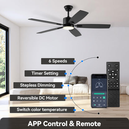 SUNMORY Ceiling Fans with Lights and Remote, 30 inch Low Profile Ceiling Fan with Light, Modern Flush Mount Ceiling Fan for Bedroom/Kitchen/Dining Room/Patio, 6 Wind Speeds, Dimmable, White