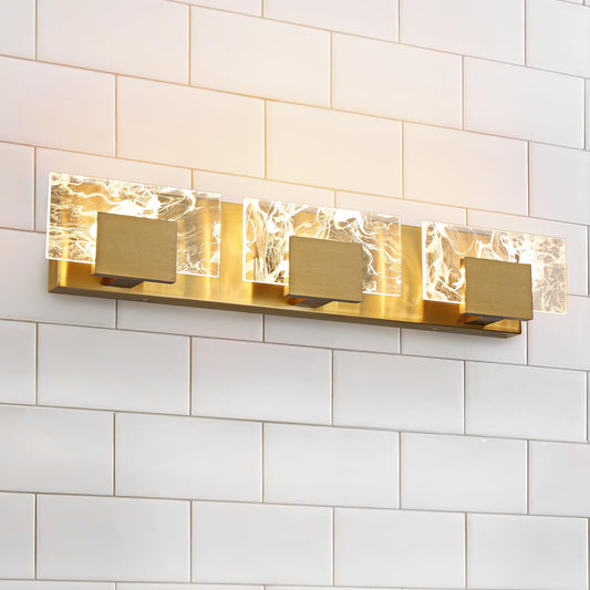 LED Bathroom Vanity Light: 24 inch Brushed Gold Acrylic Modern Lighting Fixtures - 3 Lights Contemporary Smoke Design Wall Lights Fixture Over Mirror 3000K
