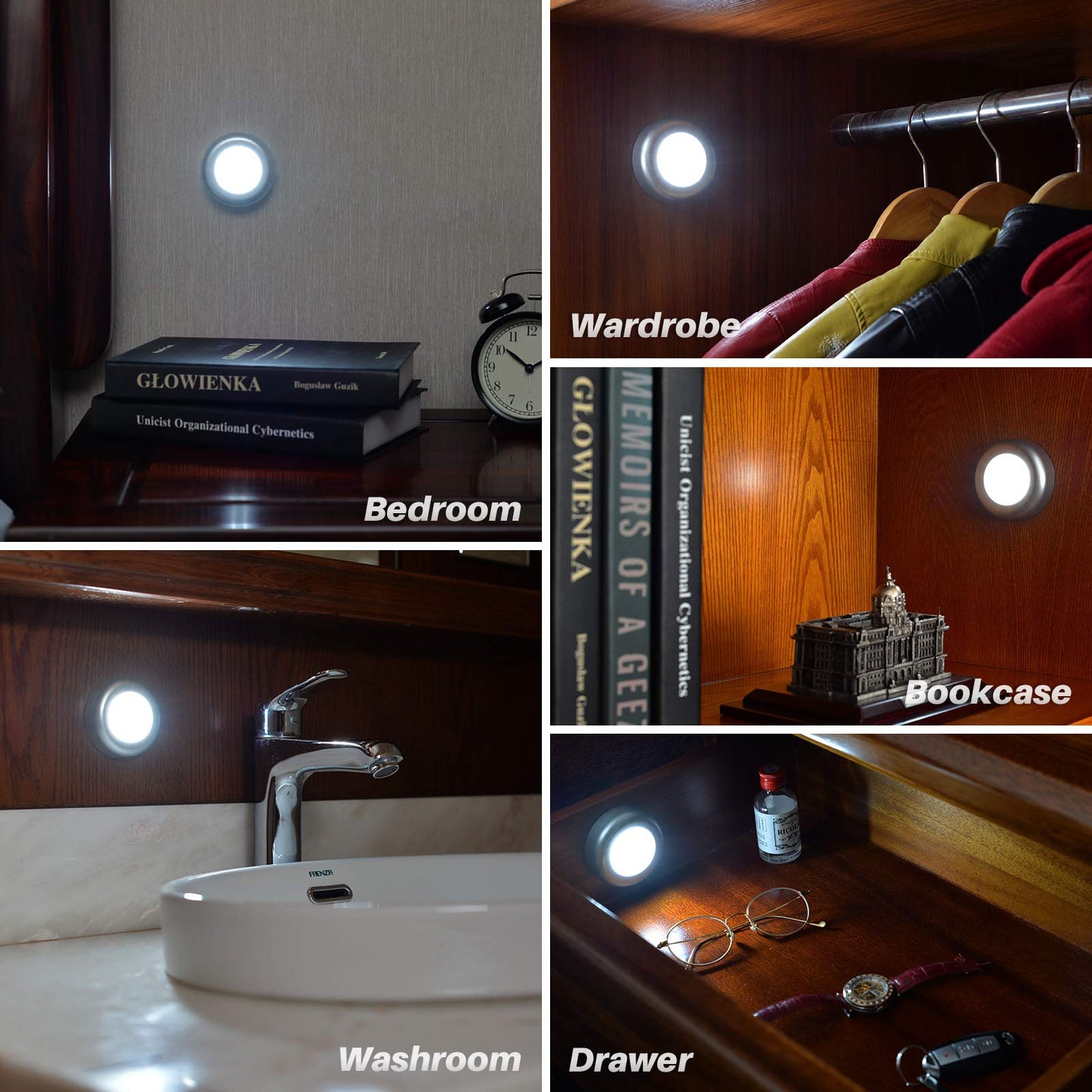 STAR-SPANGLED Push Tap Light, 2.8” Mini Night Touch LED Puck Lamp, Portable Under Cabinet Lighting AAA Battery Operated Powered, DIY Stick On Lights for Closet, Counter, Kitchen, Warm White, 5 Pack
