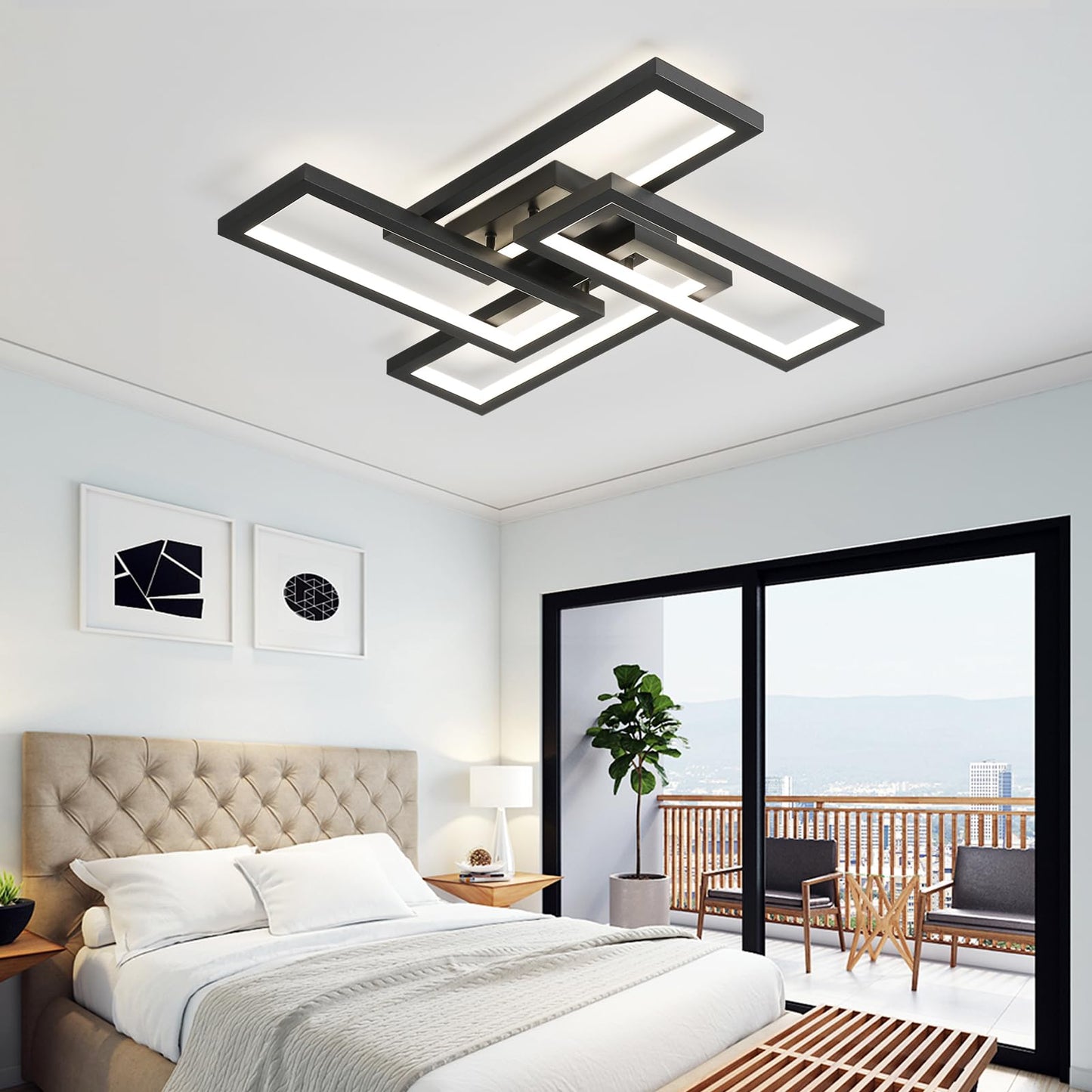 Modern LED Ceiling Light, kitchen light fixtures, Square LED Flush Mount Ceiling Light, APP and Remote Control Dimming with Memory 3000K-6500K for Dining Room, Living Room, Bedroom, Office (White)
