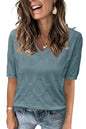 Arach&Cloz Women's Tops 2025 Spring Summer Short Sleeve Sweater Fashion Trendy Dressy Casual Outfit Versatile Knit Blouse