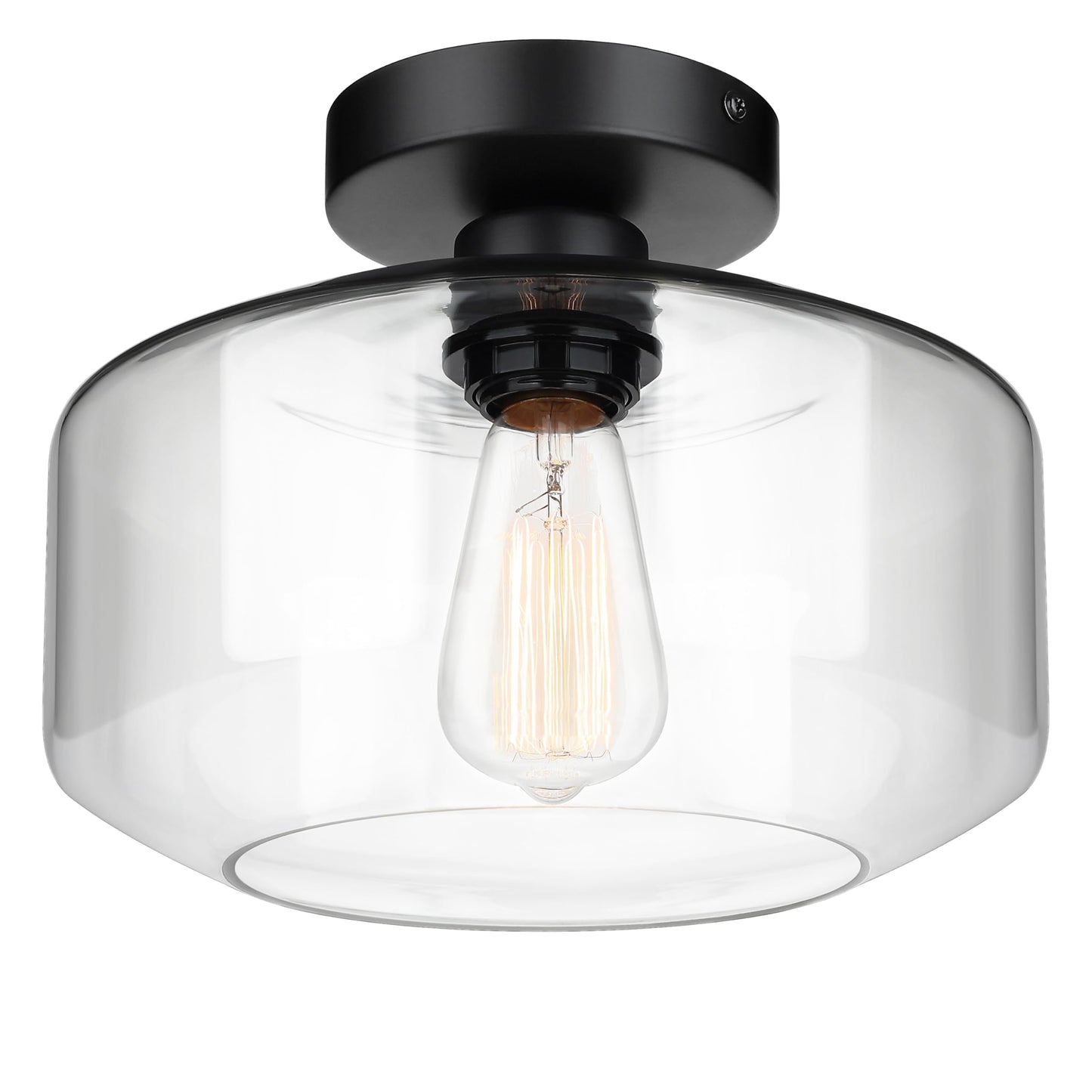 MAXvolador Industrial Semi Flush Mount Ceiling Light, Clear Glass Pendant Lamp Shade, Farmhouse Lighting for Hallway, Vintage Hanging Light Fixtures