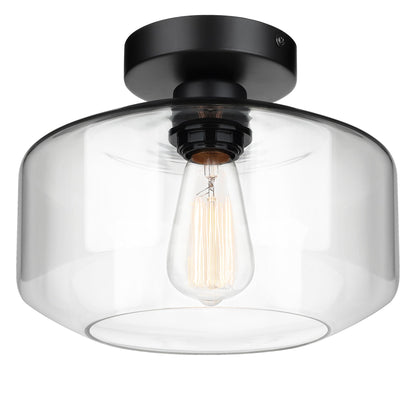 MAXvolador Industrial Semi Flush Mount Ceiling Light, Clear Glass Pendant Lamp Shade, Farmhouse Lighting for Hallway, Vintage Hanging Light Fixtures