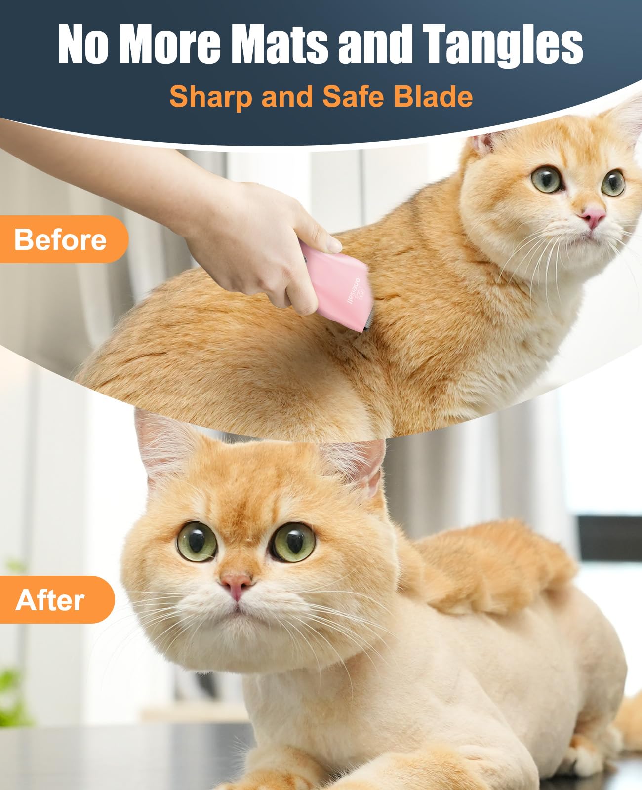 oneisall Pet Clipper for Cat Matted Hair, Pet Shaver for Cats Quiet Pet Hair Clippers Cordless Cat Clippers for Matted Hair Cat Clippers for Long Hair(Standard Blade)