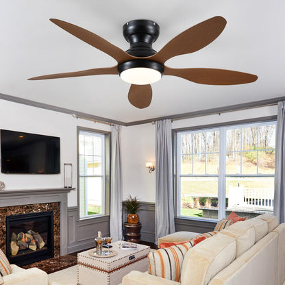 Ceiling Fans with Lights, 51 inch Modern Black Low Profile Ceiling Fan with Light and Remote App Control, Flush Mount, Quiet DC Reversible, Dim Led Ceiling Fan 6 Blade Softer Wind Indoor/Outdoor Patio