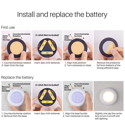 STAR-SPANGLED Push Tap Light, 2.8” Mini Night Touch LED Puck Lamp, Portable Under Cabinet Lighting AAA Battery Operated Powered, DIY Stick On Lights for Closet, Counter, Kitchen, Warm White, 5 Pack