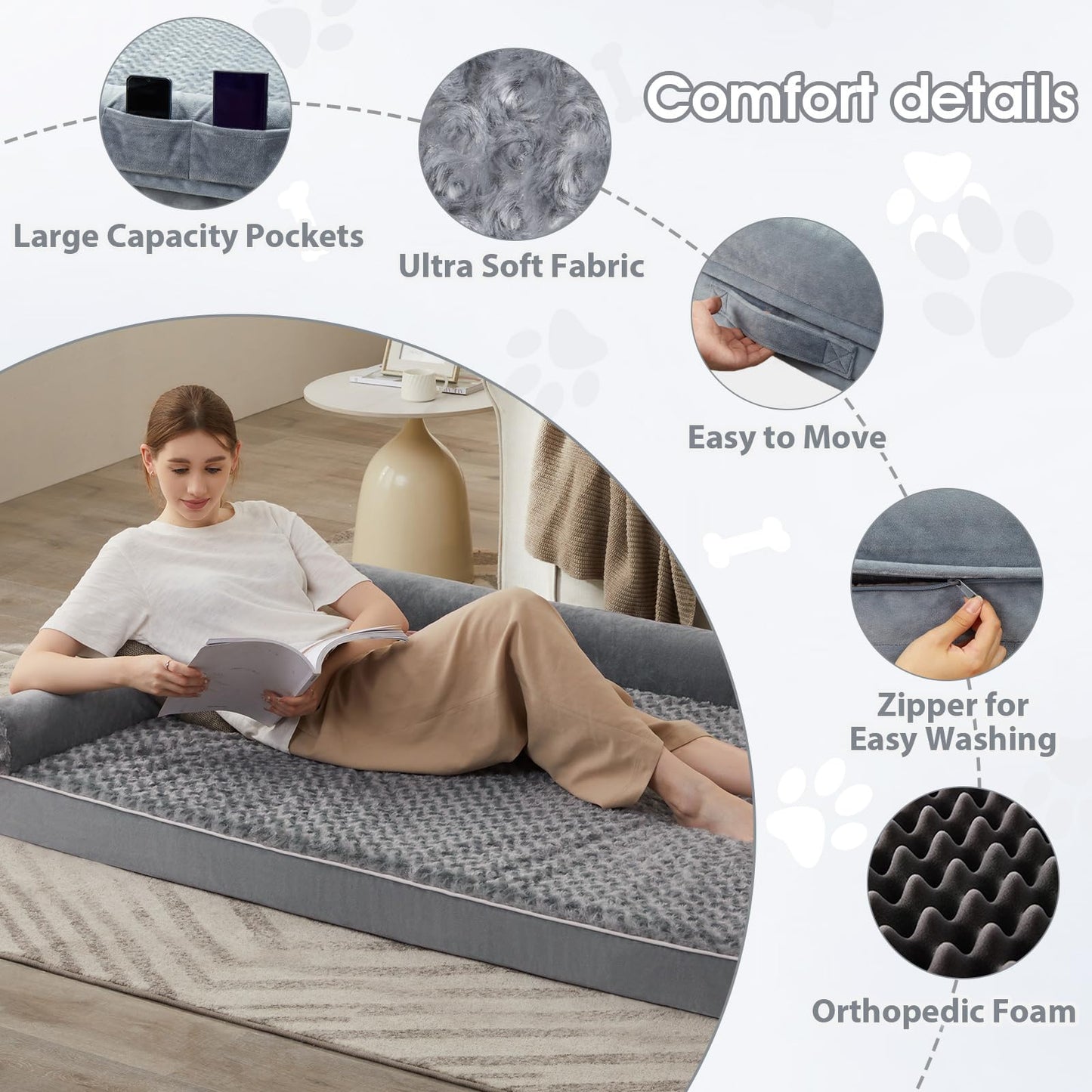 BFPETHOME Dog Beds for Large Dogs, Orthopedic Dog Bed for Medium Large Dogs,Big Waterproof Couch Dog Pet Bed with Removable Washable Cover