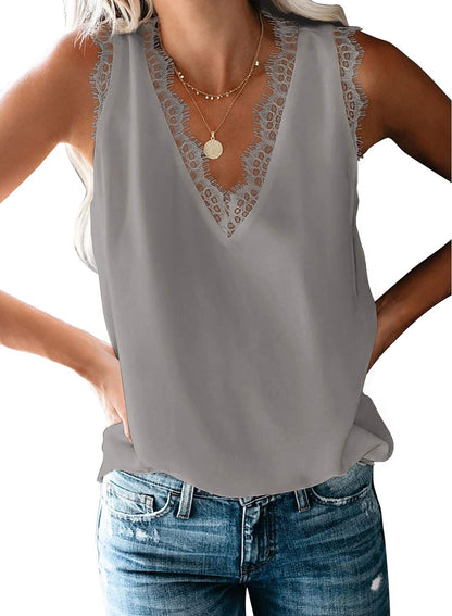 BLENCOT Women Tank Tops V Neck Sleeveless Lace Blouse Casual Vest Summer Camisole Shirts