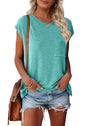 MEROKEETY Women's Casual Cap Sleeve T Shirts Basic Summer Tops Loose Solid Color Blouse