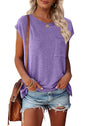 MEROKEETY Women's Casual Cap Sleeve T Shirts Basic Summer Tops Loose Solid Color Blouse