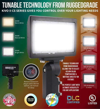 RuggedGrade 120W - Kivo II CS Series LED Floodlight - 17,400 Lumens - Color Selectable 30K/40K/50K - Knuckle Mount