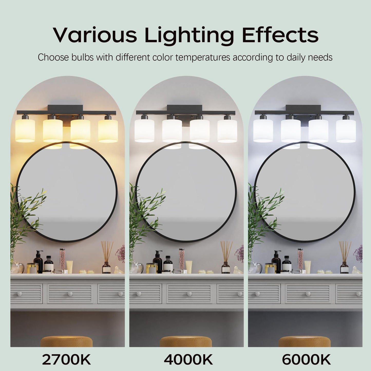 PARTPHONER Bathroom Light Fixtures, Bathroom Lighting Fixtures Over Mirror, Interior Classic Vanity Lights, Modern Bathroom Vanity Light with Textured White Glass Shade, Brushed Nickel, 3-Light