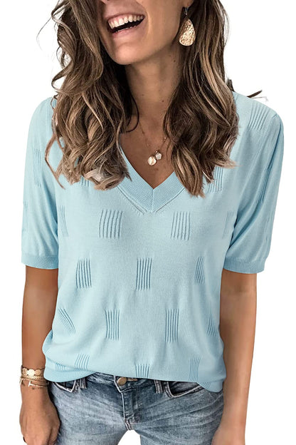 Arach&Cloz Women's Tops 2025 Spring Summer Short Sleeve Sweater Fashion Trendy Dressy Casual Outfit Versatile Knit Blouse