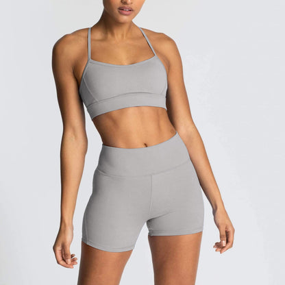 IWEMEK Women's Workout Sets 2 Piece Yoga Outfits High Waisted Biker Shorts and Cross Back Sports Bra Gym Set