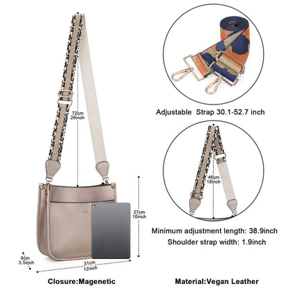 HKCLUF Crossbody Bags for Women Trendy Vegan Leather Hobo Handbags With 2PCS Adjustable Guitar Strap Shoulder Bucket Bags