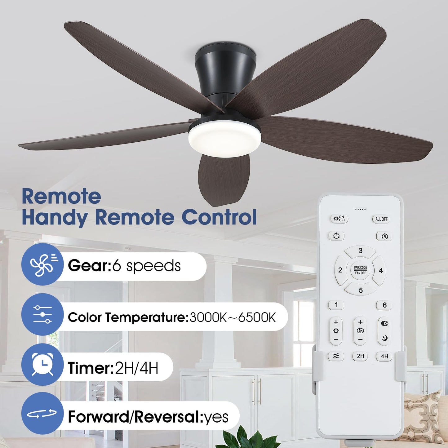 Ceiling Fans with Lights-36 Low Profile Ceiling Fan with Light and Remote/APP Control,Flush Mount,DC Reversible,LED Dimmable Blakc Ceiling Fans for Bedroom,Indoor/Outdoor Patio Use
