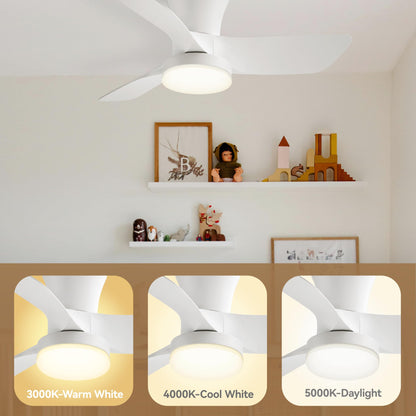 SUNMORY Ceiling Fans with Lights and Remote, 30 inch Low Profile Ceiling Fan with Light, Modern Flush Mount Ceiling Fan for Bedroom/Kitchen/Dining Room/Patio, 6 Wind Speeds, Dimmable, White