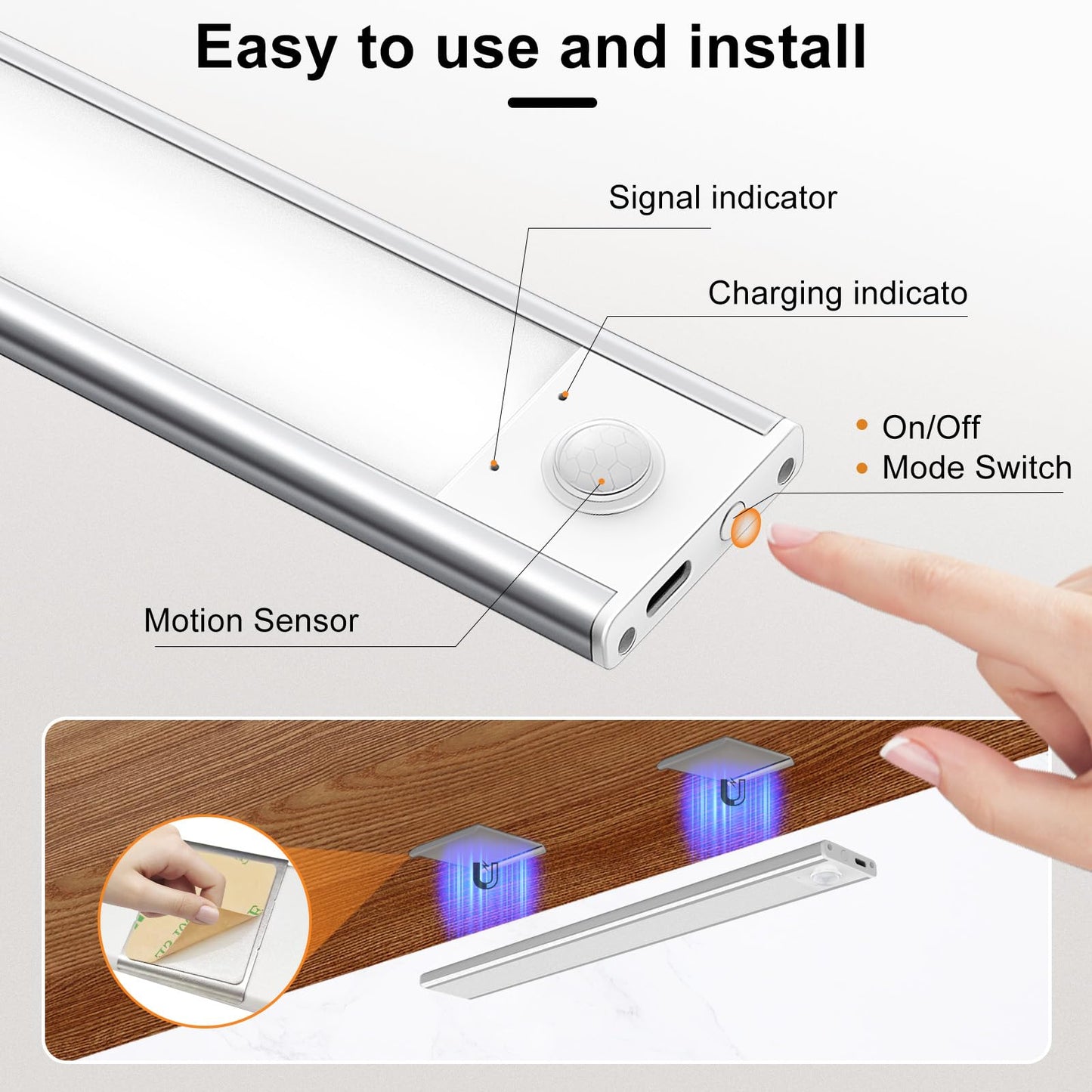 Under Cabinet Lighting, Motion Sensor Light Indoor with Remote Control, Rechargeable 2500mAh Closet Lights Wireless, 3 Color Temps & Adjustable Brightness Under Counter Lights for Kitchen (5)