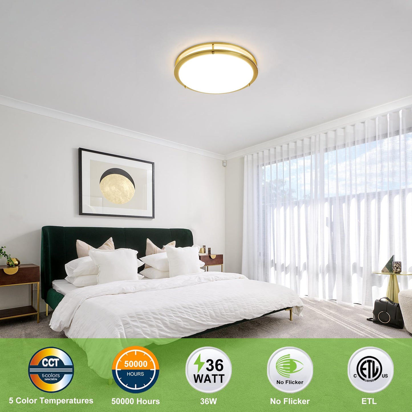 13 inch Flush Mount LED Ceiling Light Fixture, 2700K/3000K/3500K/4000K/5000K Adjustable Ceiling Lights, Oil Rubbed Bronze Saturn Dimmable Lighting for Hallway Bathroom Kitchen or Stairwell, ETL Listed