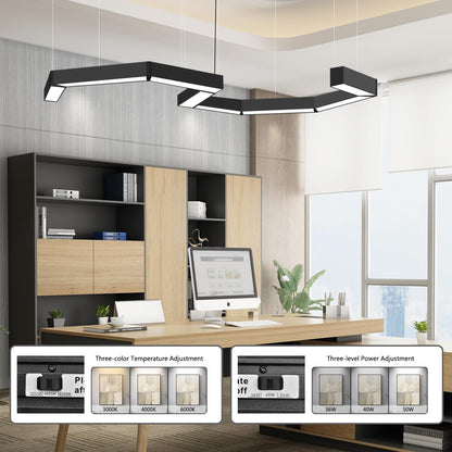 20FT LED Linear Light, 250W Pendant Light Fixtures, 0~10V Remote Switch, 3000K 4000K 6000K Color Changing Function, Combination Black Ceiling Shop Light, Suspended Office Lighting Fixture