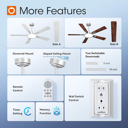 Ceiling Fans with Lights, 52 Inch Silver Ceiling Fan with Light and