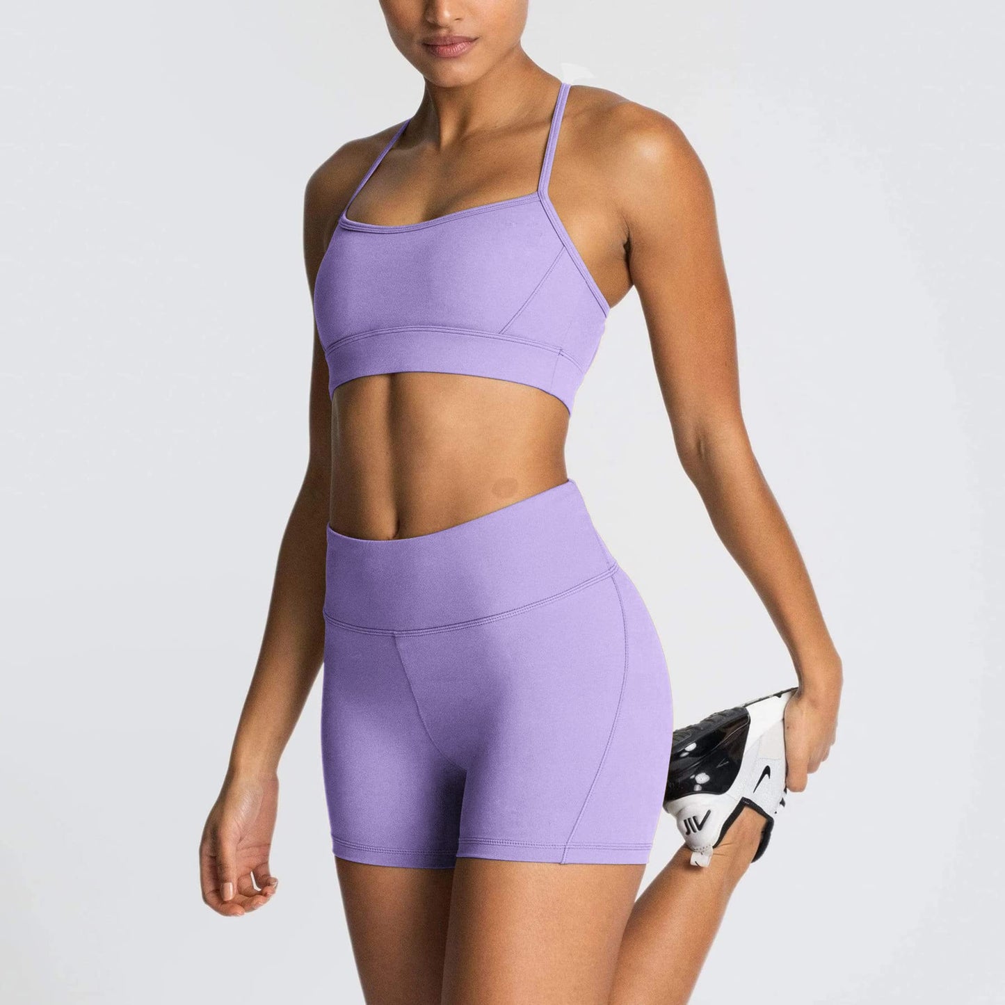 IWEMEK Women's Workout Sets 2 Piece Yoga Outfits High Waisted Biker Shorts and Cross Back Sports Bra Gym Set