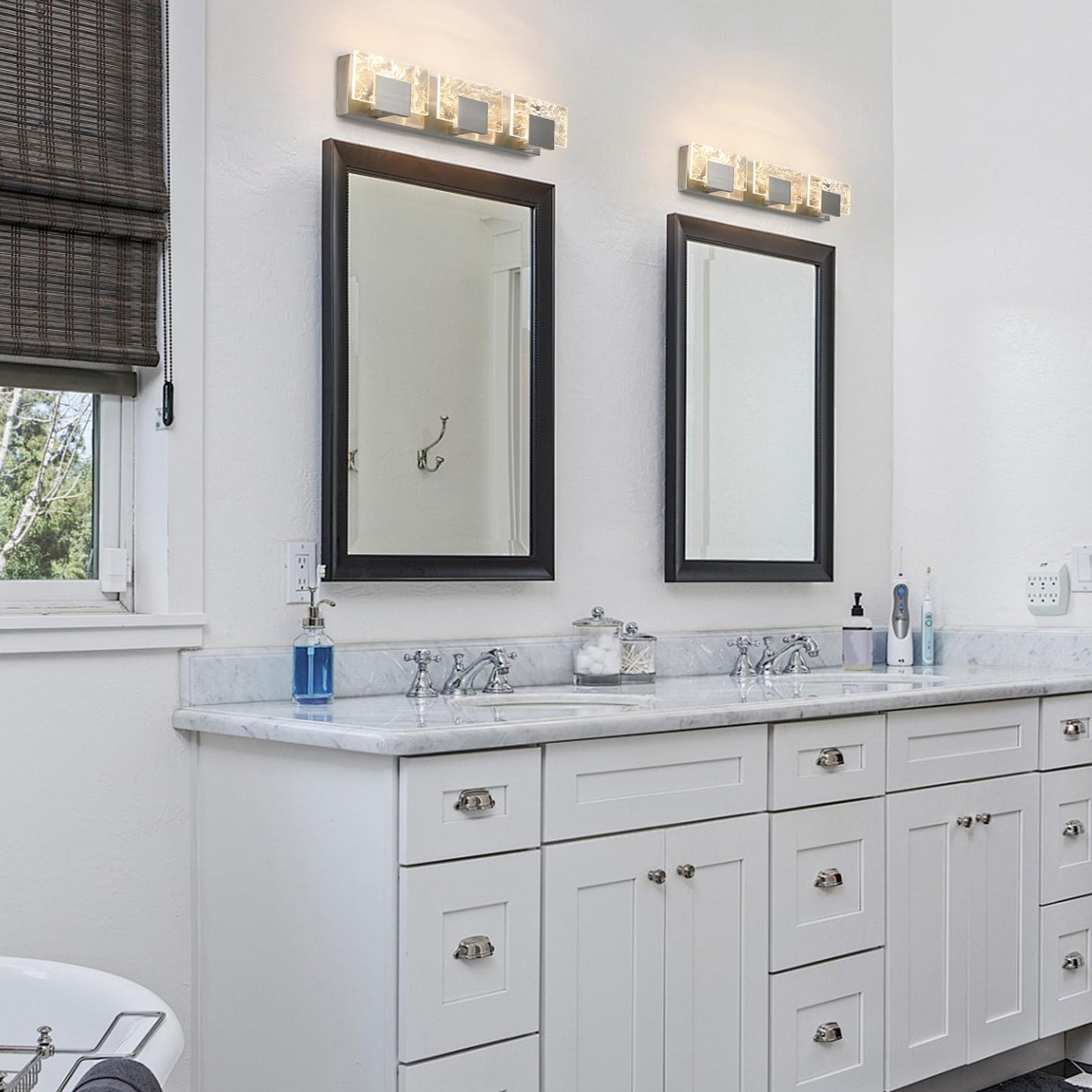 LED Bathroom Vanity Light: 24 inch Brushed Gold Acrylic Modern Lighting Fixtures - 3 Lights Contemporary Smoke Design Wall Lights Fixture Over Mirror 3000K