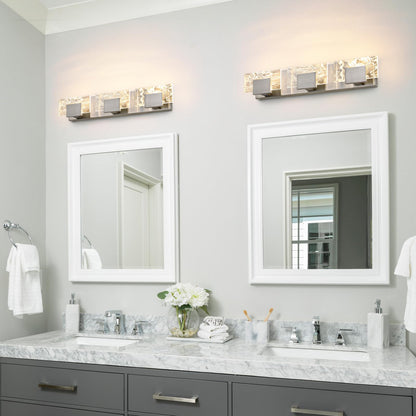 LED Bathroom Vanity Light: 24 inch Brushed Gold Acrylic Modern Lighting Fixtures - 3 Lights Contemporary Smoke Design Wall Lights Fixture Over Mirror 3000K