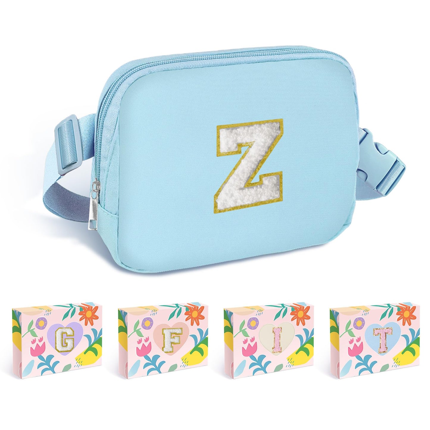COSHAYSOO Pink Belt Bag Small Waist Fanny Pack Mini Crossbody Purse with Initial Preppy Letter Patch for Teen Girl Women Workout, Cross Body Chest Pouch Trending Birthday Gift Idea (S)