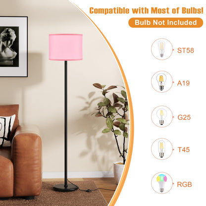 Modern Floor Lamp Simple Design with White Shade, Foot Pedal Switch, 60" Small Tall Lamps for Living Room Bedroom Office Dining Room Kitchen, Black Pole Lamp(Without Bulb)