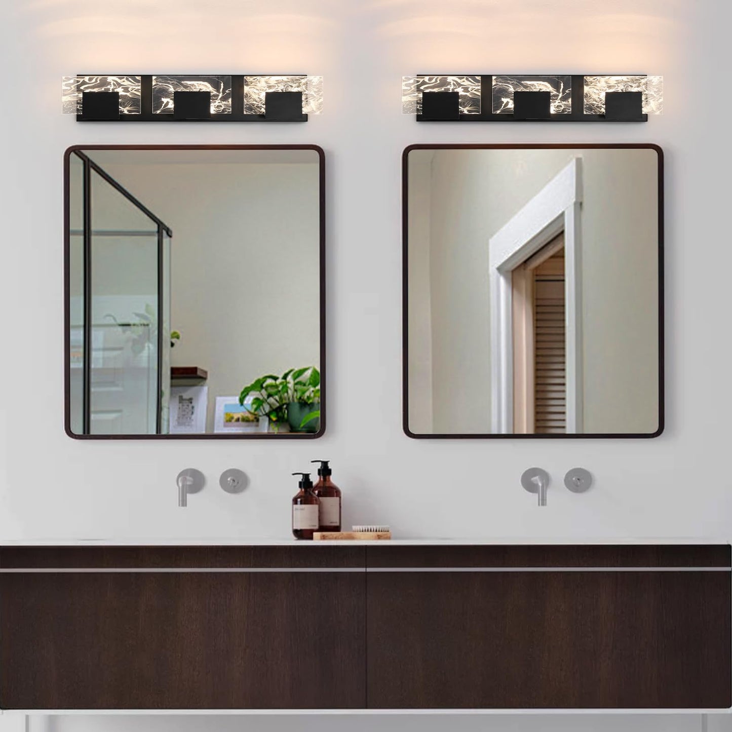 LED Bathroom Vanity Light: 24 inch Brushed Gold Acrylic Modern Lighting Fixtures - 3 Lights Contemporary Smoke Design Wall Lights Fixture Over Mirror 3000K