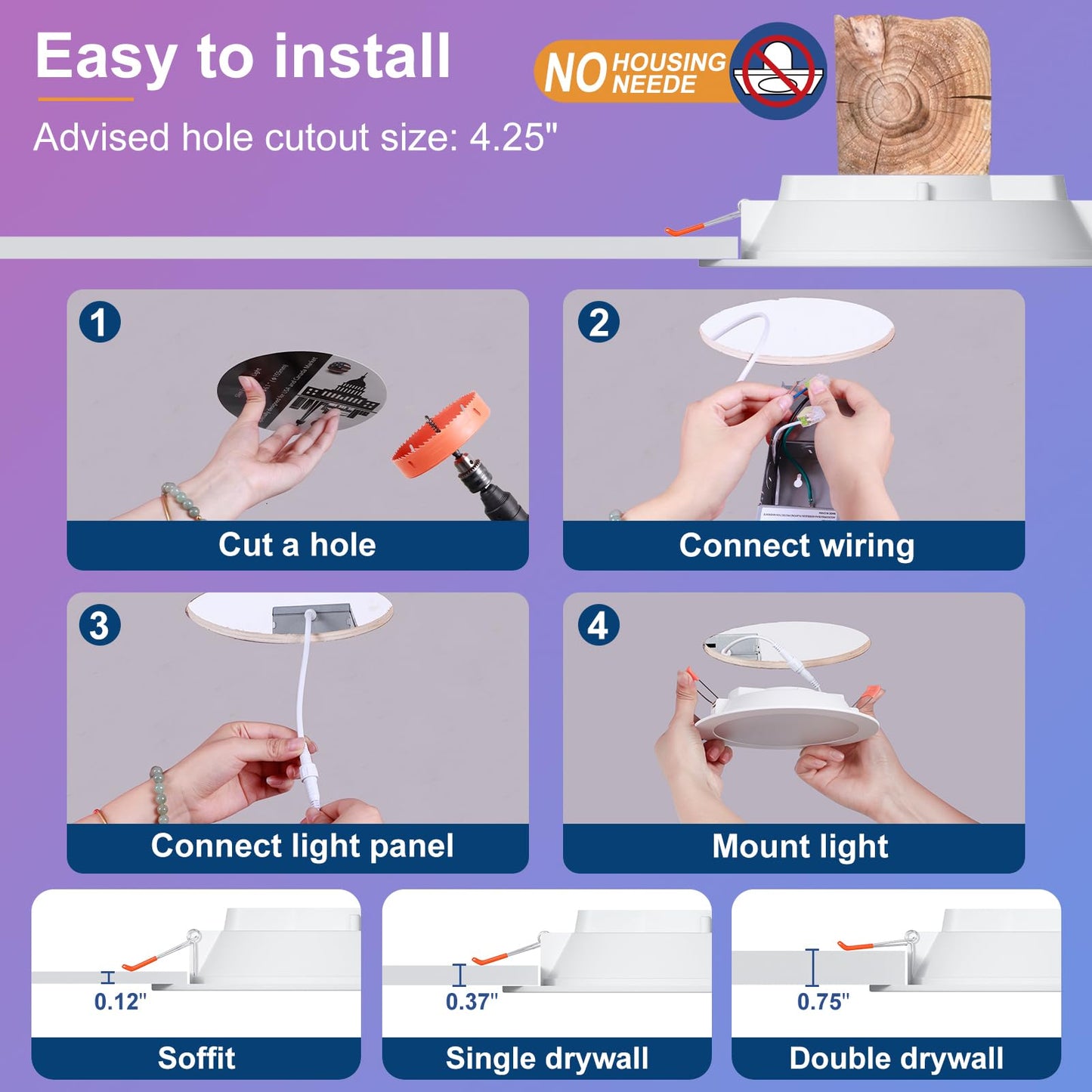 Smart Recessed Lighting 4 Inch RGBCW Color Changing 12W LED Downlight with Junction Box,1000 Lumen Recessed Ceiling Light Compatible with Alexa,Dimmable by Bluetooth Control -12Pack