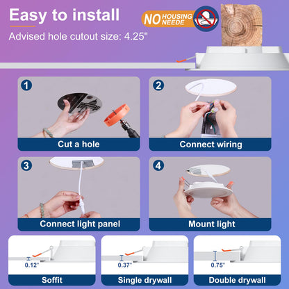 Smart Recessed Lighting 4 Inch RGBCW Color Changing 12W LED Downlight with Junction Box,1000 Lumen Recessed Ceiling Light Compatible with Alexa,Dimmable by Bluetooth Control -12Pack