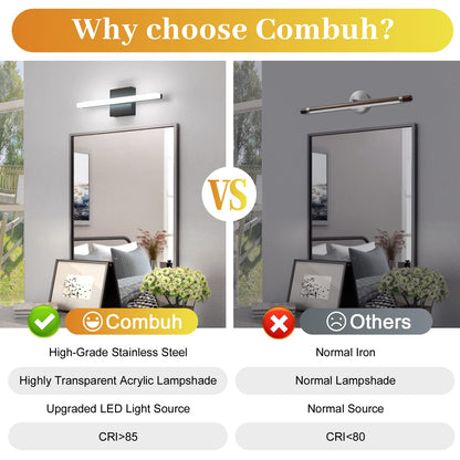 Combuh LED Bathroom Vanity Light Bar 16 Inch 9W Black IP44 Bathroom Light Fixtures Over Mirror Modern Bath Wall Lighting Fixture Sconce Indoor Cool White 6000K