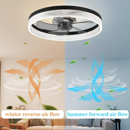 20‘’ Ceiling Fan with Light, Upgraded Low Profile Fan, Flush Mount Ceiling Fan, 6 Speeds, Dimmable LED, App & Remote Control, Quiet DC Motor, for Bedroom, Living Room, F115 White