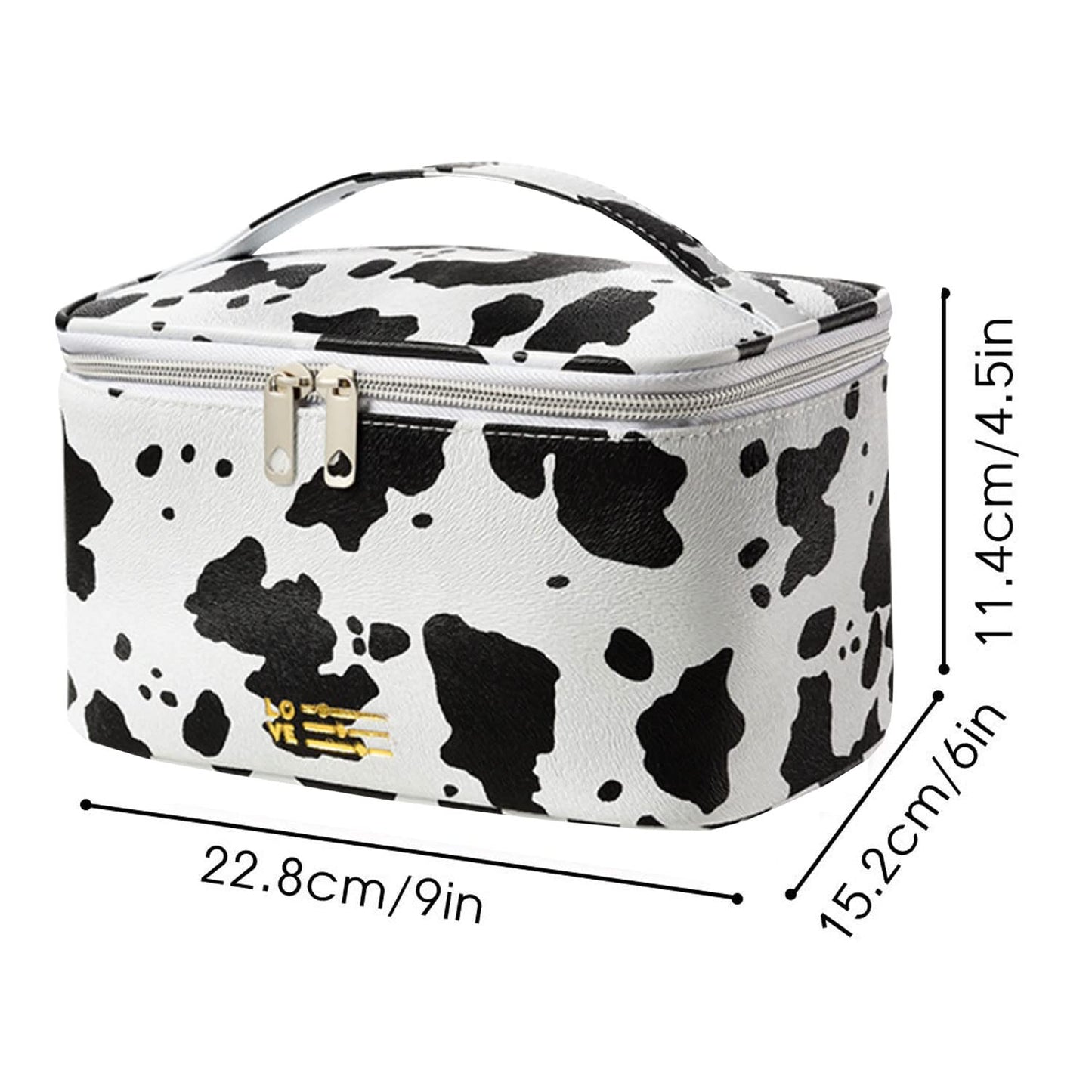 Meiyuuo Cute Makeup Bag Small Cosmetic Bags for Women Girls Gift for Teens Medium Pouch for Purse Essentials Toiletry Zip Pouch PU Waterproof Organizer Case (Cow Print)