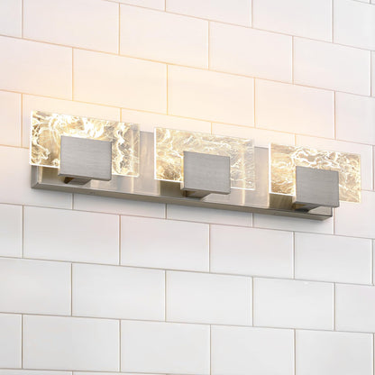 LED Bathroom Vanity Light: 24 inch Brushed Gold Acrylic Modern Lighting Fixtures - 3 Lights Contemporary Smoke Design Wall Lights Fixture Over Mirror 3000K