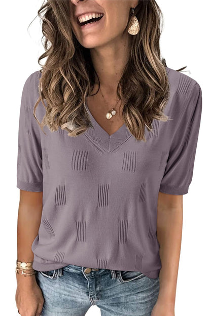 Arach&Cloz Women's Tops 2025 Spring Summer Short Sleeve Sweater Fashion Trendy Dressy Casual Outfit Versatile Knit Blouse