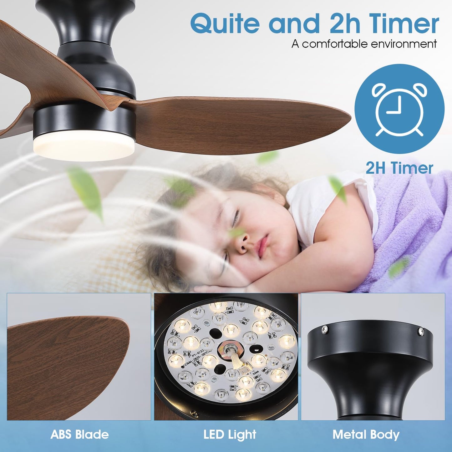Ceiling Fans with Lights-36 Low Profile Ceiling Fan with Light and Remote/APP Control,Flush Mount,DC Reversible,LED Dimmable Blakc Ceiling Fans for Bedroom,Indoor/Outdoor Patio Use