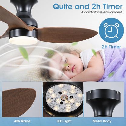 Ceiling Fans with Lights-36 Low Profile Ceiling Fan with Light and Remote/APP Control,Flush Mount,DC Reversible,LED Dimmable Blakc Ceiling Fans for Bedroom,Indoor/Outdoor Patio Use