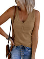 Saodimallsu Womens V Neck Tank Tops Summer Ribbed Sleeveless Henley Shirts Casual Loose Button Up Cami Knit Tees